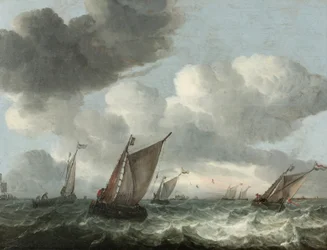 Bateaux de pêche au large dans une mer agitée