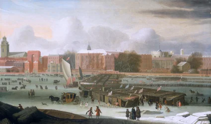 Une foire sur la Tamise à Temple Stairs, vers 1684