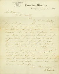 Lettre signée A. Lincoln, Executive Mansion, Washington, à Son Excellence, H.R. Gamble, 23 juillet 1863