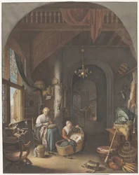 Intérieur avec mère et enfants