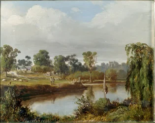 Rivière avec bateau à voile (campagne australienne, région de Melbourne)