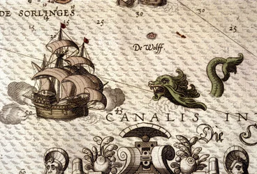 Un monstre marin attaquant un galion (caravelle). Détail d