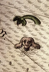 Un monstre marin a une tête de chien et un corps de poisson. Détail d