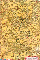 Franciae Orientalis (Vulgo/Franckenlant) Descriptio, Auctore, Sebast. A. Rotenhan Carte géographique du territoire de Franconie en Allemagne avec la ville de Francfort (également la ville de Karlstadt..) tirée de « Theatrum Orbis Terrarum » par Abraham Ort