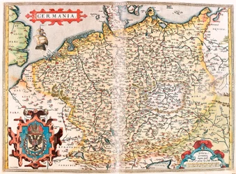 Germania Carte géographique du territoire de Germania (Saint Empire Germanique) de « Theatrum Orbis Terrarum » par Abraham Ortelius (Oertel, Ortell ou Ortel)