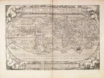 Planisphère de Theatrum Orbis Terrarum par Abraham Ortelius, imprimé à Anvers