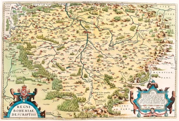 Regni Bohemiae Descriptio Carte géographique du territoire de Bohême de « Theatrum Orbis Terrarum » par Abraham Ortelius (Oertel, Ortell ou Ortel)