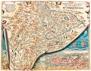 Urbis Salisburgensis genuina descriptio. Carte géographique du territoire de Salzbourg en Autriche du "Theatrum Orbis Terrarum" par Abraham Ortelius (Oertel, Ortell ou Ortel)