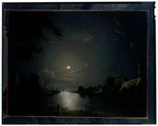 Paysage fluvial au clair de lune
