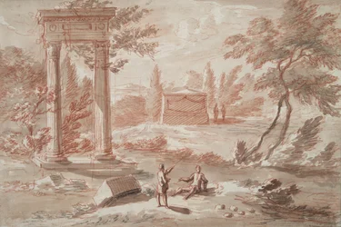 Paysage avec tombe, ruines et figures