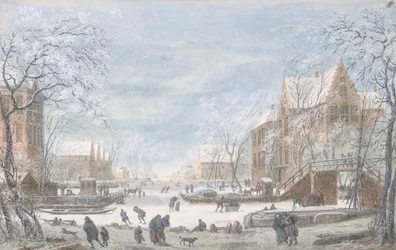 Neige tombant sur une ville hollandaise