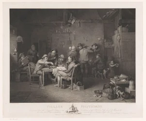 Intérieur avec des hommes discutant autour d