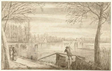 Patineurs sur la rivière Vecht, près de Maarssen, avec les domaines de Daelwijck et Vechthoven au loin