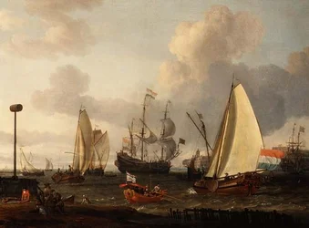 Navires de guerre néerlandais au large de la côte