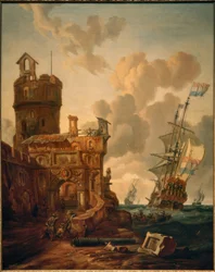 Navire néerlandais devant une forteresse