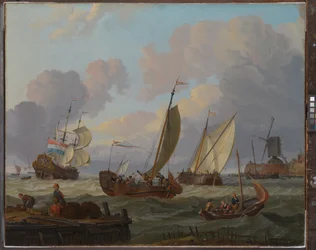 Navires passant un moulin à vent, vers 1690