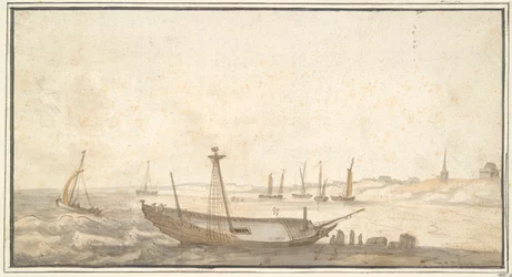 Plage avec bateaux près de Scheveningen