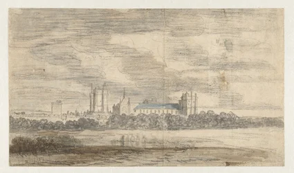 Vue du château de Vincennes, derrière une rangée d