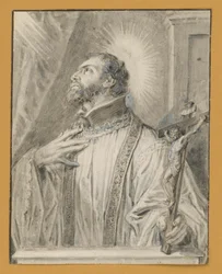 Buste d’un saint tenant un crucifix dans la main gauche