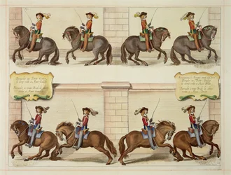 Le Marquis de Newcastle à cheval démontrant des pas de dressage, planche 22 de 