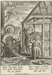 Le Christ aide Joseph à construire une maison