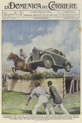 Une voiture et un cheval sautent une haie à un hippodrome de la Nouvelle-Orléans