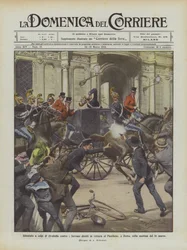 Attentat à coups de revolver contre les Souverains en voiture vers le Panthéon, à Rome, le matin du 14 mars