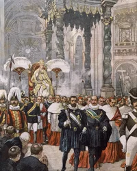 Couronnement du pape Pie X dans la basilique Saint-Pierre, Vatican, illustration d