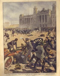 Illustration de couverture des combats sur la place du Parlement pendant la rébellion de Budapest
