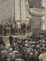 Tirage de la loterie de Milan en 1907. Illustration par Achille Beltrame
