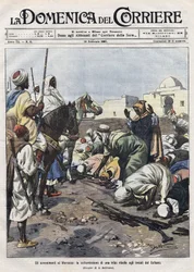 Événements au Maroc : une tribu rebelle se rend aux représentants du sultan. Illustration de Beltrame. La Domenica del Corriere