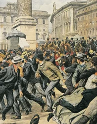 Grève générale des travailleurs à Rome, par Achille Beltrame, illustration, Illustrateur Achille Beltrame, de La Domenica del Corriere
