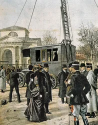 Guglielmo Marconi assiste à Milan au test de la première station radio mobile. Illustration d