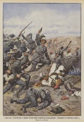 Nos héros, à Kars-Bu-Adi, le capitaine Civardi, blessé, se lance parmi les premiers, criant