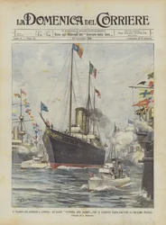 Le voyage des souverains à Londres, le yacht Victoria and Albert qui les conduit passe devant l