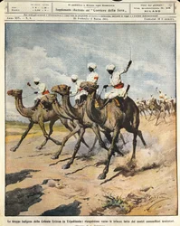 Troupes indigènes de la colonie érythréenne en Tripolitaine, illustrateur Achille Beltrame, de La Domenica del Corriere, 25 février 1912