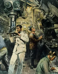 Intérieur de sous-marin, par Achille Beltrame, illustration de La Domenica del Corriere, 28 décembre