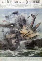 Des bombardiers suicides japonais explosant sur des navires ennemis - dans « La Domenica del Corriere », 21 novembre 1943
