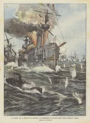 La guerre entre la Russie et le Japon, la destruction de deux navires russes près de Chemulpo (Corée)