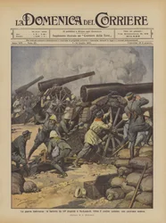 La guerre italo-turque, la batterie de 149 disperse à Bu-Kamech, vers la frontière tunisienne, une caravane ennemie