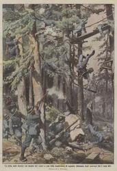La lutte dans les forêts, un assaut de nos troupes sur une des échafaudages d