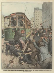 Les crises du travail, les conducteurs de tramway de Philadelphie attaqués par des grévistes qui défendent avec