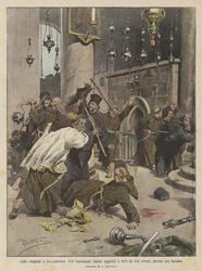 Conflits religieux à Jérusalem, des frères franciscains italiens agressés et blessés par des frères arméniens pendant une cérémonie