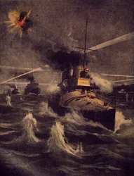 Nos torpilleurs faisant une incursion audacieuse dans les Dardanelles sous le feu ennemi