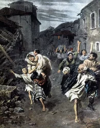 Panique à Reggio de Calabre après le tremblement de terre de 1908. Illustration de Beltrame. 1908