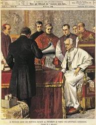 Le pape Léon XIII lisant la bénédiction dans un gramophone, par Achille Beltrame, de La Domenica del Corriere, 29 mars 1903