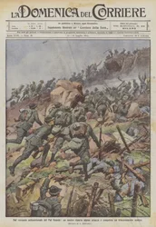 Sur le versant nord du Pal Grande, une de nos unités alpines attaque et conquiert une tranchée ennemie