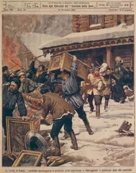La Révolution russe : Paysans pillant les propriétés des riches ruraux, illustration par Achille Beltrame, La Domenica del Corriere, décembre 1905