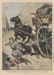 Humbles héros, un ouvrier italien qui, pour sauver deux petites filles, est renversé et tué sous un chariot, à Nice