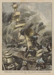 Une vague gigantesque se renverse sur le cuirassé français Gloire près de Brest, blessant gravement de nombreux marins